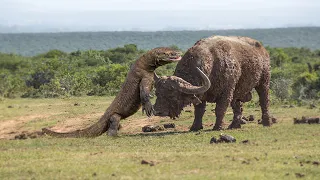 Komodo Dragon Attacks A Big Dirty Buffalo
