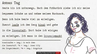 #474 Geschichte zum Lesen & Hören | Thema: Annas Tag  | Niveau: A2-B1 #DldH #einfachdeutschlernencom