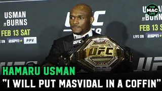 Kamuru Usman reacts to knocking out Gilbert Burns | UFC 258 Post Fight Press Conference