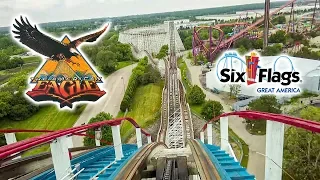 2019 The American Eagle Roller Coaster On Ride Front Seat HD POV Six Flags Great America