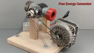How to Make Flywheel 220v Free Energy Generator With AC Motor Connect Spring Machine
