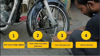 How to repair a punctured tubeless tyre |  CEAT tyre | Royal Enfield Classic 350