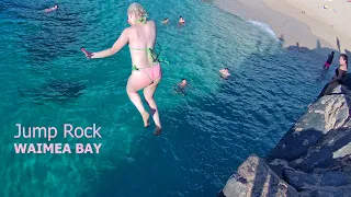 [4K] Jumping off of the Big Rock at Waimea Bay in Hawaii.  POV Footage