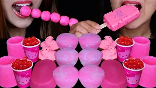 ASMR HELLO KITTY POPPING BOBA, STRAWBERRY MOCHI ICE CREAM, PINK ICE CREAM BARS, CHOCOLATE PEEPS 먹방