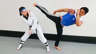 Defend against FRONT LEG Kick in TKD Sparring