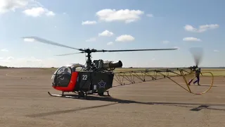 alouette II startup, fly by and landing