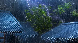 Fall into Sleep in 3 Minutes with Heavy Rain & Thunder Intense Sounds on Tin Roof in Garden at Night