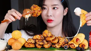 BHC파티 블랙올리브치킨 뿌링핫도그 뿌링치즈볼 치즈볼 리얼사운드먹방/BLACK OLIVE CHICKEN CHEESE BALLS CORN DOGS Mukbang Eating Show