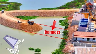 Wonderfully Develop Road on lake by Mini Bulldozers Push stone rock to water and truck 7Ton speading