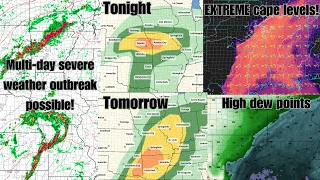 Multi-day severe weather outbreak possible today into tomorrow with MASSIVE hail!