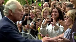 King Charles greets crowd outside Buckingham Palace