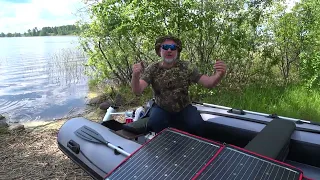 Солнечная панель Dokio 200w, Лодочный электромотор WATERSNAKE SXW 54 вместе на лодке River Boats 430