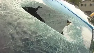 Cars damaged by rocks thrown onto freeway