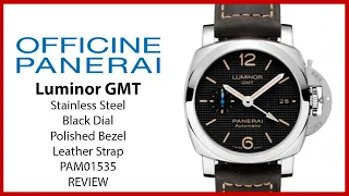 ▶ Panerai Luminor GMT Stainless Steel Black Dial Leather Strap PAM01535 - REVIEW