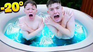 Last To Leave FROZEN HOT TUB Wins!! - CHALLENGE