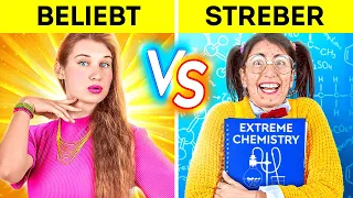 BELIEBT VS STREBER FÜR 24 STUNDEN! Arten von Schülern! Über Nacht beliebt von 123 GO! CHALLENGE