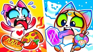 🔥 Hot and Cold Food Challenge ❄️ Best Funny Stories and Safety Rules for Toddlers 😻 Purr-Purr Live