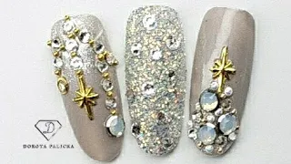 Christmas crystals placement nail art. Sugar nail art trend with nail crystals