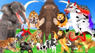 10 Mammoth Elephant Bull Gorilla vs 10 Giant Lion Tiger Attack 10 Cow rescue Saved By Woolly Mammoth