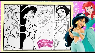 Disney PRINCESS Group Together Coloring Page ARIEL JASMINE SNOW WHITE CINDERELLA Coloring Book