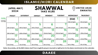 UAE - Shawwal 2024: Islamic/Hijri Calendar - 1445