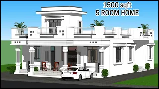 35'-0"x50'-0" 5 Room 3D House Plan | Villa Design | 1500SQFT Villa | Gopal Architecture