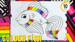 Golden Fish😍10 min drawing and painting for kids / rainbow fish