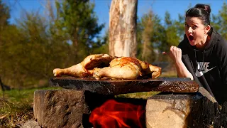How to cook crispy chicken in an earthen oven outdoors
