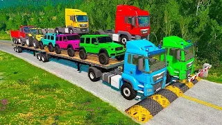 Double Flatbed Trailer Truck vs speed bumps|Busses vs speed bumps|Beamng Drive #72