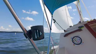 Catalina 22; gusts  to 20, solo with 150 Genoa up