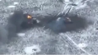 Drone footage of Ukrainian destroyed Russian tanks in Ukraine battle field,