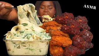 ASMR CHICKEN WINGS  & ALFREDO CREAMY PASTA MUKBANG (NO Talking) |Sticky Eating Sounds