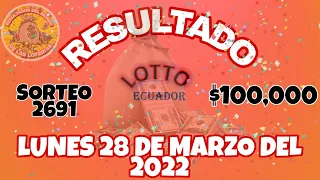 RESULTADO LOTTO SORTEO #2691 DEL LUNES 28 DE MARZO DEL 2022 /LOTERÍA DE ECUADOR/