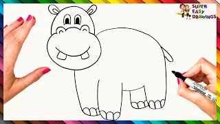 How To Draw A Hippo Step By Step 🦛 Hippopotamus Drawing Easy