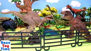 School Bus Trip to Dinosaur Park - Fun Dinos T-rex and Carnotaurus Toys For Kids