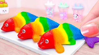 SWEET FISH JELLY 🐟🌈 Miniature Rainbow Frozen Jelly Fish Decorating 🍓 Perfect Fruit Colorful Dessert