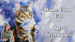 Dreamy, Loose & Painterly Watercolor Painting Tutorial - Maine Coon Cat - My Techniques