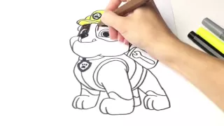 Щенячий Патруль  Раскраска мультик   рисуем Крепыша  Coloring RUBBLE from PAW patrol