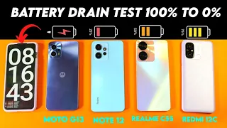 Battery Drain Test Moto G13 vs Redmi note 12 vs Realme C55 vs Redmi 12C 100% to 0%