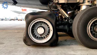 Amazing process of changing an airplane tire ▶ large tire changer in operation