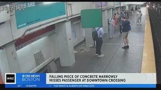 Falling piece of concrete narrowly misses MBTA rider at Downtown Crossing