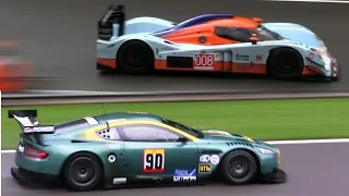 Aston Martin DBR9 GT1 and Lola Aston Martin LMP1 - Screaming V12 Engine Symphony !