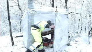 Overnight in Plastic Wrap Shelter During Huge Snowstorm