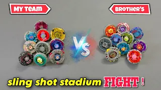 My team vs brother's team METAL BEYBLADES fight in SLING SHOT stadium !