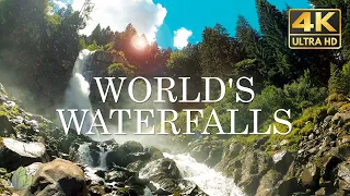 WORLD'S WATERFALLS Nature Relaxation 4K w music 1 Hour in Ambient Film for Healing & Meditation