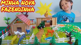 Fazendinha de brinquedo do Felipe  | Cavalo Boi Trator cabra ovelha| Som dos animais. Toy farm