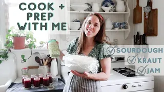 Cook and prep with me for the day | Strawberry jam, sauerkraut, sourdough