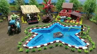 DIY mini farm diorama with house for cow,elephant | mini hand Pumb supply water pool for animals #08