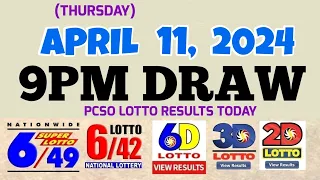 Lotto Result Today 9pm draw April 11, 2024 6/49 6/42 6D Swertres Ez2 PCSO#lotto