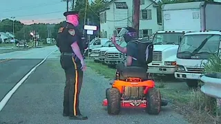 Sovereign Citizen Arrested on His Ride-on lawnmower (DASHCAM/BODYCAM COMBINED)